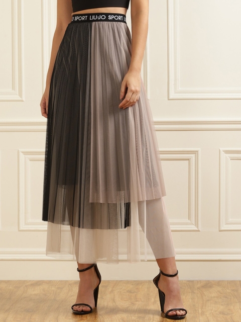 

LIU JO Women Brown & Beige Solid Asymmetric Maxi Skirt