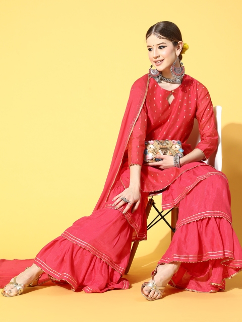 

AHIKA Woven Design Poly-Chanderi Bling it On Kurta Set, Pink