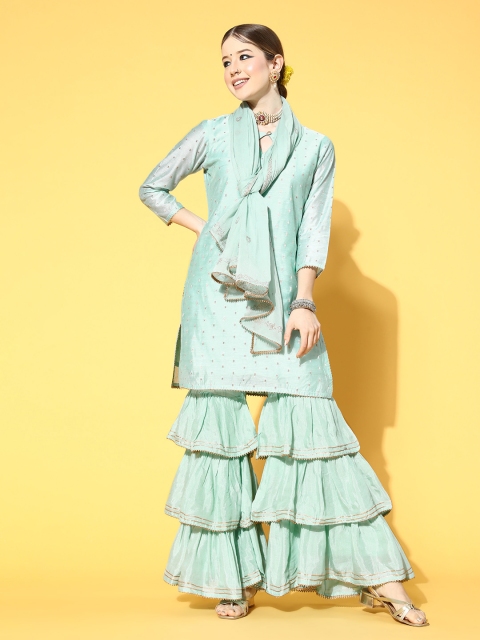 

AHIKA Ethnic Motifs Poly-Chanderi Bling it On Kurta Set, Blue
