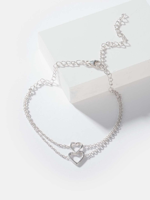 

SHAYA 925 Sterling Siver-Toned Heart To Heart Charm Anklet, Silver