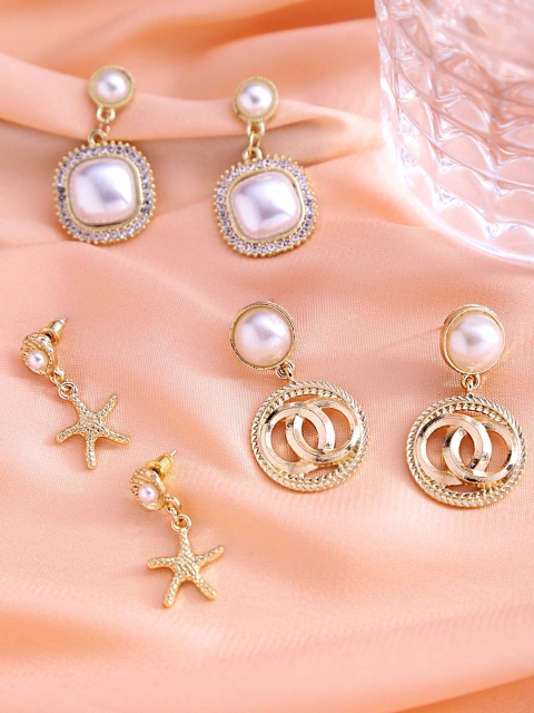 

Yellow Chimes Set Of 3 Gold-Plated Quirky Drop Earrings