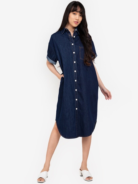 

ZALORA BASICS Blue Loose Fit Denim Shirt Midi Dress