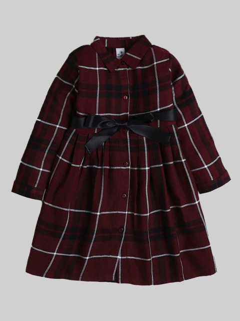 

The Magic Wand Girls Maroon Checked Shirt Dress