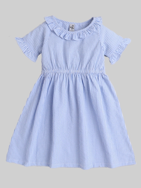 

The Magic Wand Girls Blue Striped Cotton A-Line Dress