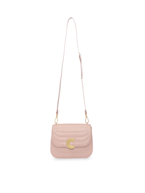 

Coccinelle Peach-Coloured Textured Leather Structured Sling Bag with Quilted