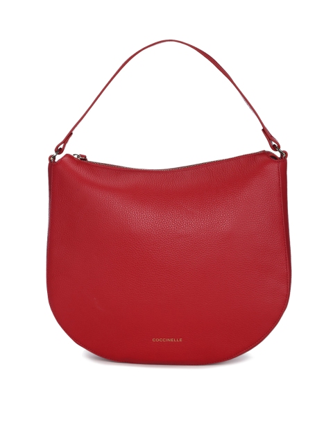 

Coccinelle Red Leather Structured Hobo Bag with Cut Work