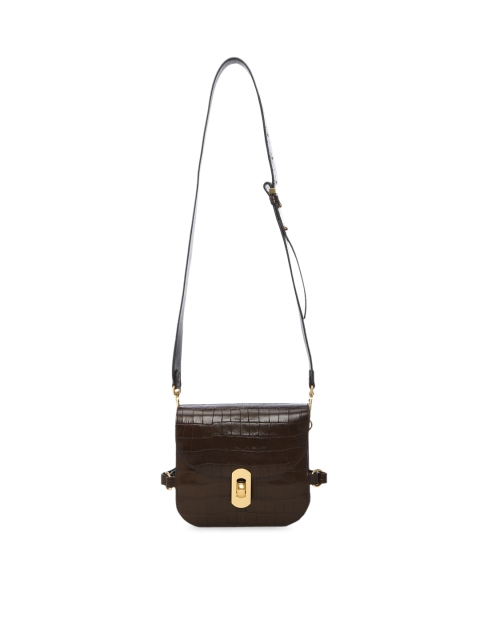 

Coccinelle Burgundy Textured Leather Structured Sling Bag with Fringed