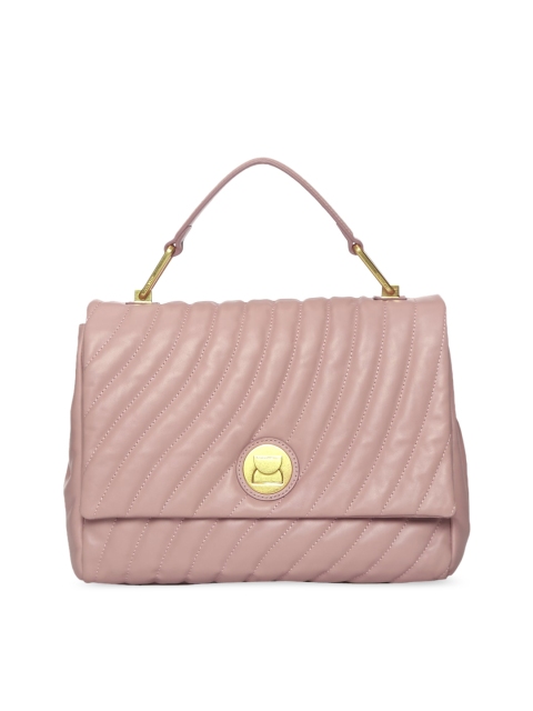 

Coccinelle Peach-Coloured Textured Leather Structured Handheld Bag with Quilted