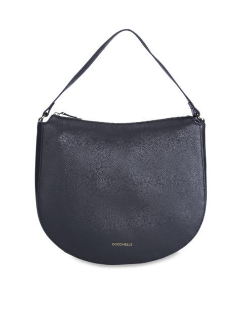 

Coccinelle Blue Leather Half Moon Hobo Bag with Cut Work