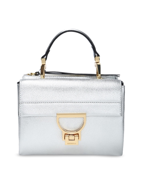 

Coccinelle Gunmetal-Toned Leather Structured Handheld Bag, Metallic
