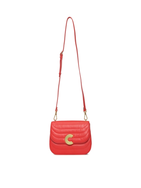 

Coccinelle Red Leather Structured Sling Bag with Quilted