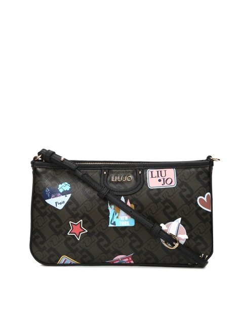 

LIU JO Black Geometric Printed Leather Structured Sling Bag