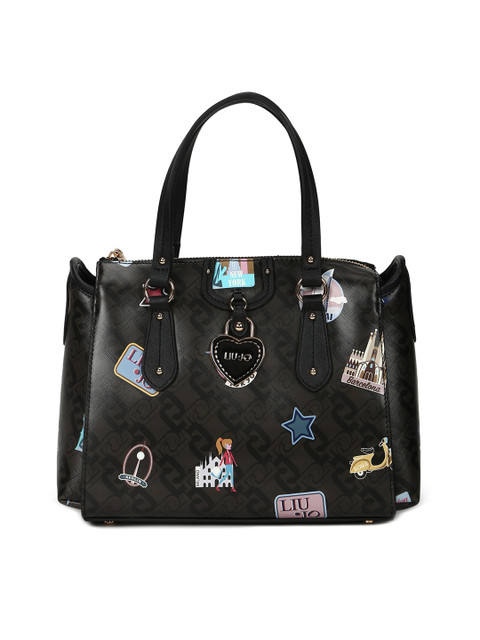 

LIU JO Black Printed Leather Structured Handheld Bag