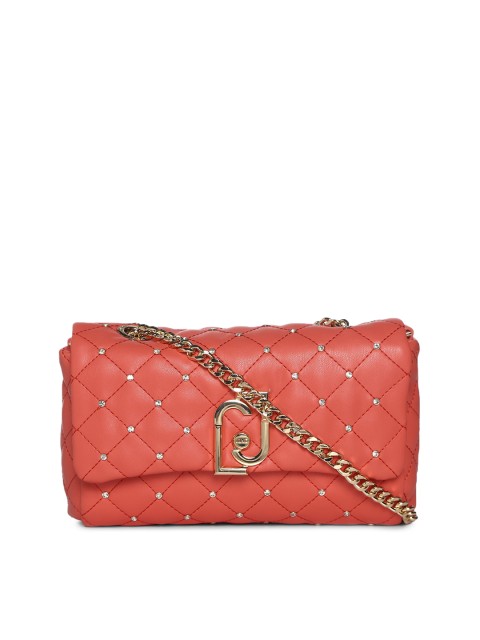 

LIU JO Red Embellished Leather Structured Sling Bag with Quilted