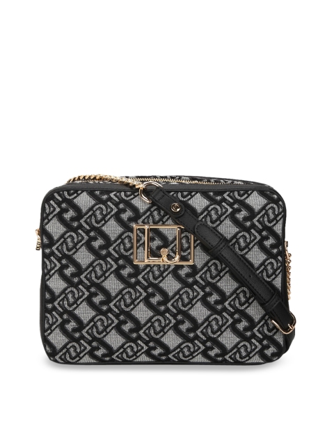 

LIU JO Black Animal Textured Leather Structured Sling Bag with Quilted