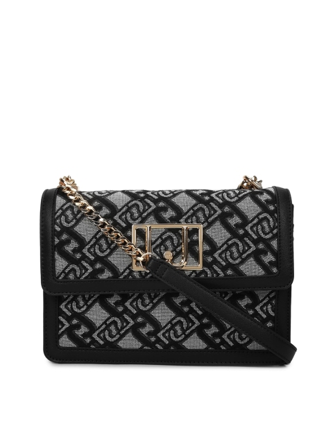 

LIU JO Black Geometric Embroidered Leather Structured Sling Bag