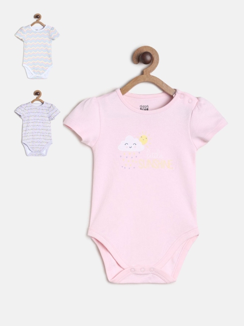 

MINI KLUB Girls Pack Of 3 Printed Pure Cotton Bodysuit, Pink