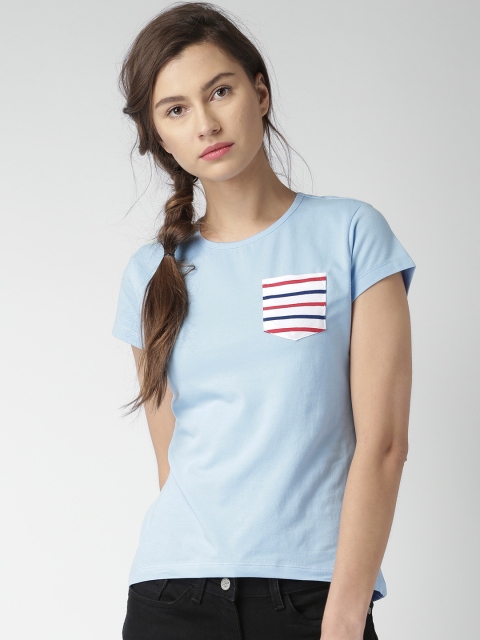 

Mast & Harbour Women Blue Solid Round Neck T-shirt