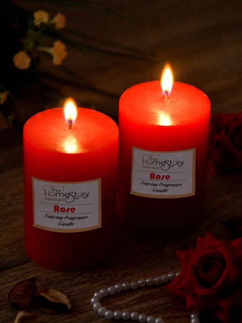 

Clasiko Set Of 2 Red Solid Pure Wax Enticing Fragrance Rose Candles