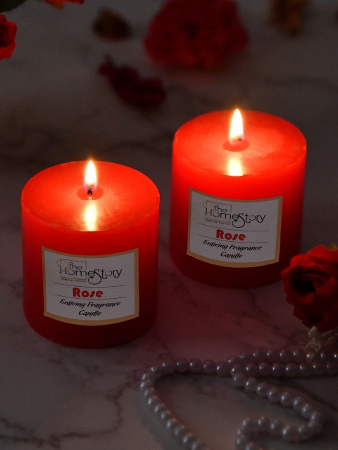 

Clasiko Set Of 2 Red Solid Rose Enticing Fragrance Rose Candles