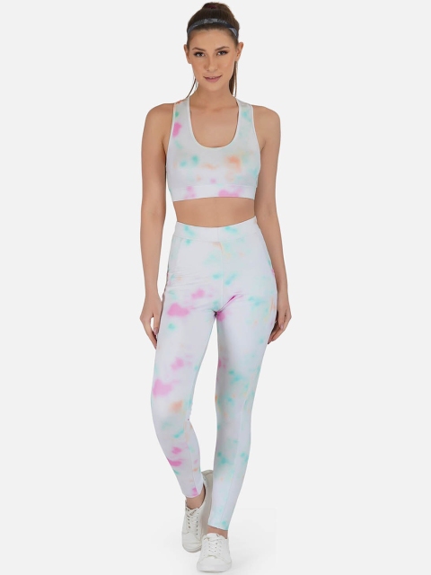 

IMPERATIVE Women White Tie & Dye Printed Workout Top & Leggings Set