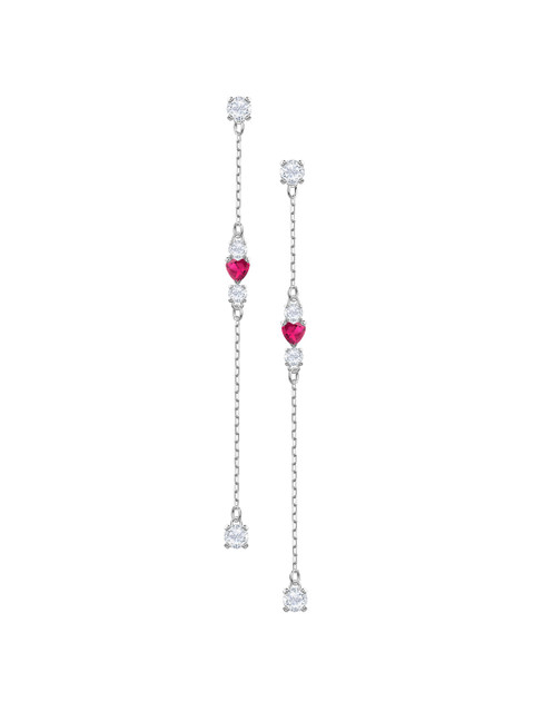 

SWAROVSKI Silver-Toned & Magenta Teardrop Shaped Drop Earrings