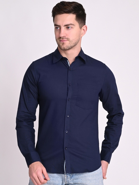 

STROP Men Navy Blue Relaxed Cotton Casual Shirt