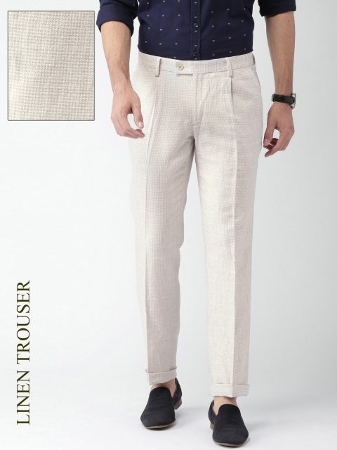 

INVICTUS Men Beige & Off-White Self-design Slim Fit Formal Trousers