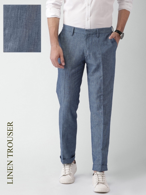 

INVICTUS Men Blue Patterned Slim Fit Formal Trousers