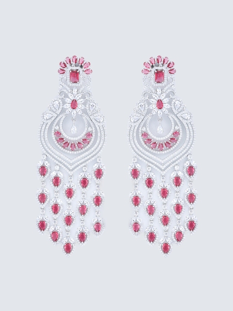 

Kushal's Fashion Jewellery Red Contemporary Chandbalis Rhodium-Plated Earrings