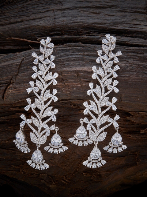 

Kushal's Fashion Jewellery White Zircon Studded Contemporary Drop Earrings