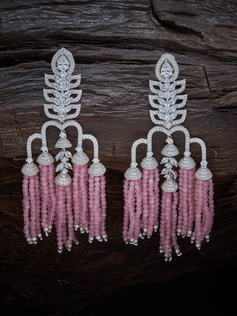

Kushal's Fashion Jewellery Pink & White Zircon Contemporary Drop Earrings