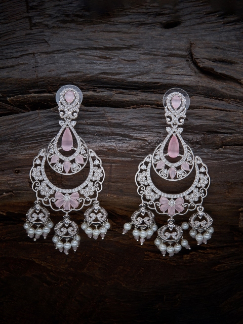 

Kushal's Fashion Jewellery Pink & White Contemporary Chandbalis Earrings