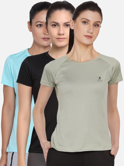 

ARMISTO Women Sea Green 3 Dri-FIT Applique Slim Fit Training or Gym T-shirt