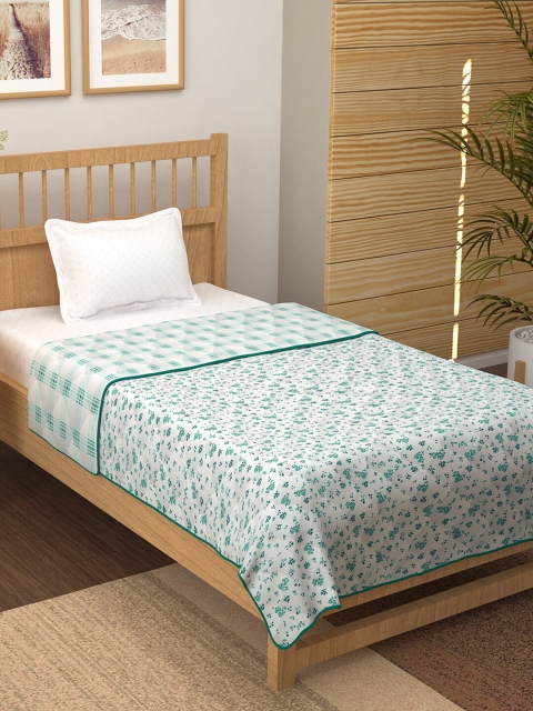 

Story@home White & Green Floral AC Room 150 GSM Single Bed Dohar