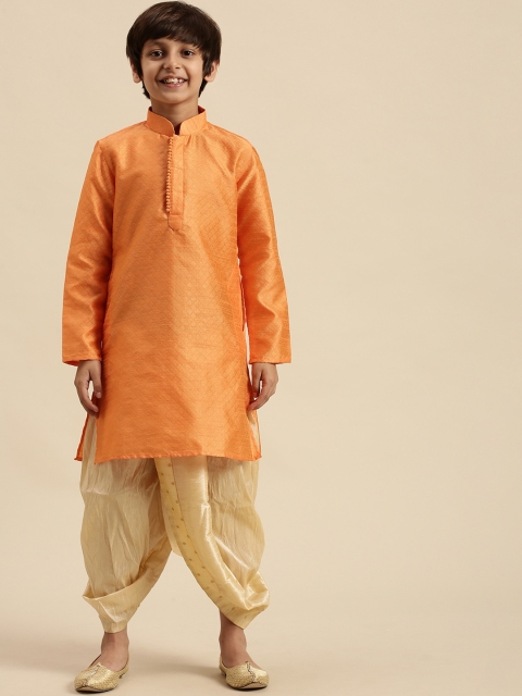 

Sanwara Boys Orange Art Silk Kurta with Dhoti Pants