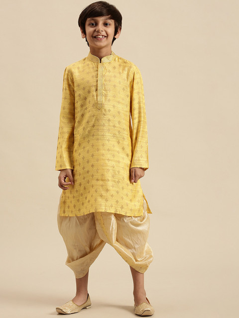 

Sanwara Boys Yellow Ethnic Motifs Embroidered Kurta with Dhoti Pants
