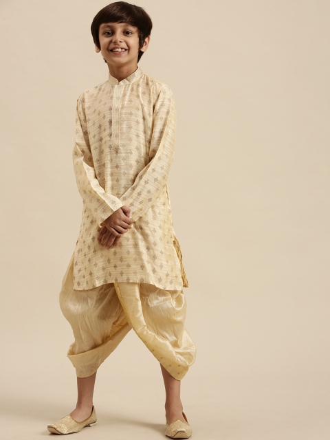 

Sanwara Boys Cream-Coloured Ethnic Motifs Art Silk Kurti Dhoti Pants Set