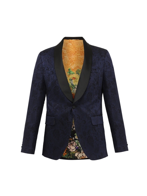 

ETRO Men Navy Blue Self Design Single Breasted Pure Cotton Formal Blazer