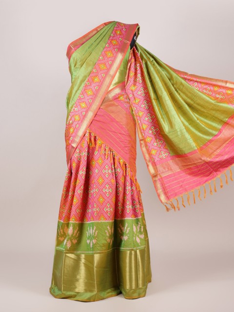 

Pothys Green & Pink Printed Unstitched Lehenga & Blouse With Dupatta