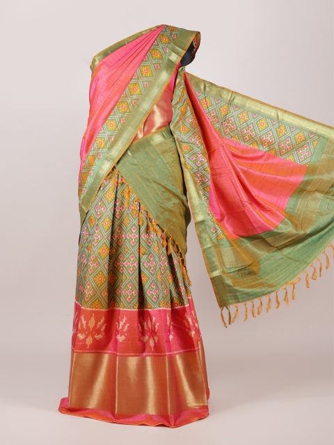 

Pothys Pink & Green Printed Unstitched Half Saree