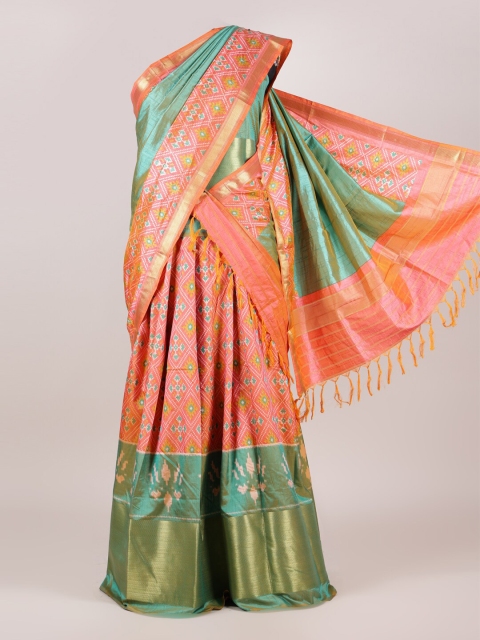 

Pothys Women Green & Pink Woven Design Unstitched Lehenga Choli with Dupatta