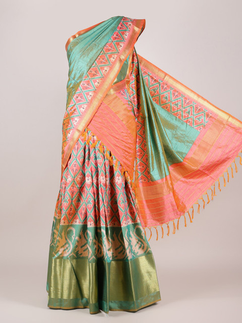 

Pothys Green & Pink Printed Unstitched Lehenga & Blouse With Dupatta