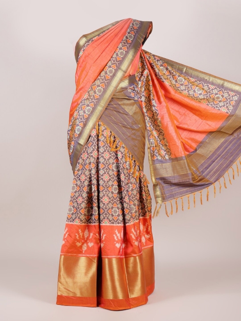 

Pothys Rust & Violet Printed Unstitched Lehenga & Blouse With Dupatta