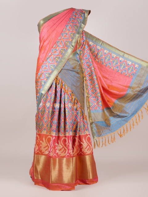 

Pothys Pink & Blue Printed Unstitched Half Saree