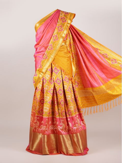 

Pothys Net Pink Woven Design Unstitched Lehenga Choli with Dupatta