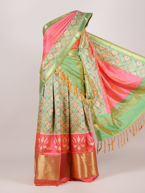 

Pothys Pink & Green Printed Unstitched Lehenga & Blouse With Dupatta