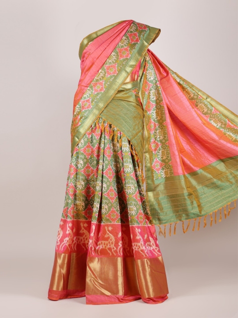 

Pothys Pink Printed Shibori Unstitched Lehenga & Blouse With Dupatta