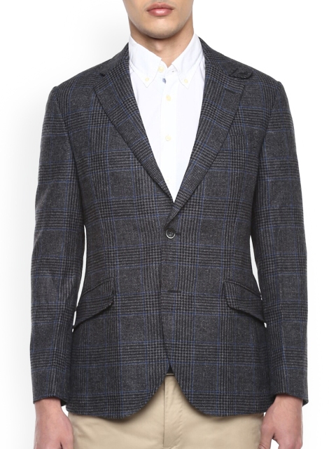 

HACKETT LONDON Men Grey & Blue Checked Pure Cotton Single-Breasted Casual Blazer