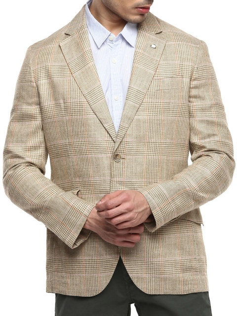 

HACKETT LONDON Men Beige & Red Checked Single Breasted Formal Blazer